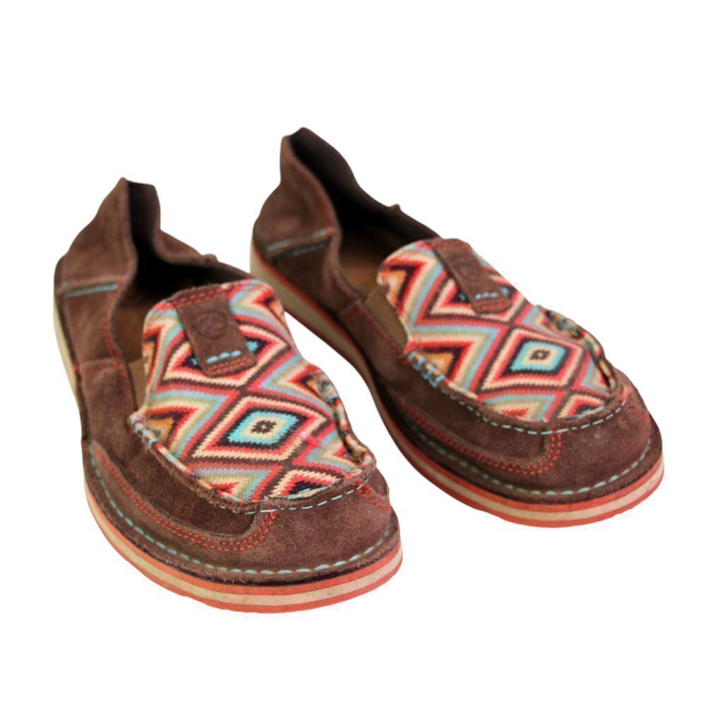 Ariat BROWN SUEDE MULTICOLOR TAPESTRY ROUND TOE COMFORT LOAFER FLATS SHOES 7.5